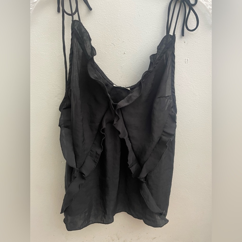 Free People Black Ruffle Tank Top Blouse